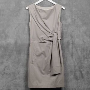 DIANE VON FURSTENBERG Draped Faux Wrap Pencil Dress Taupe Gray Sz 6